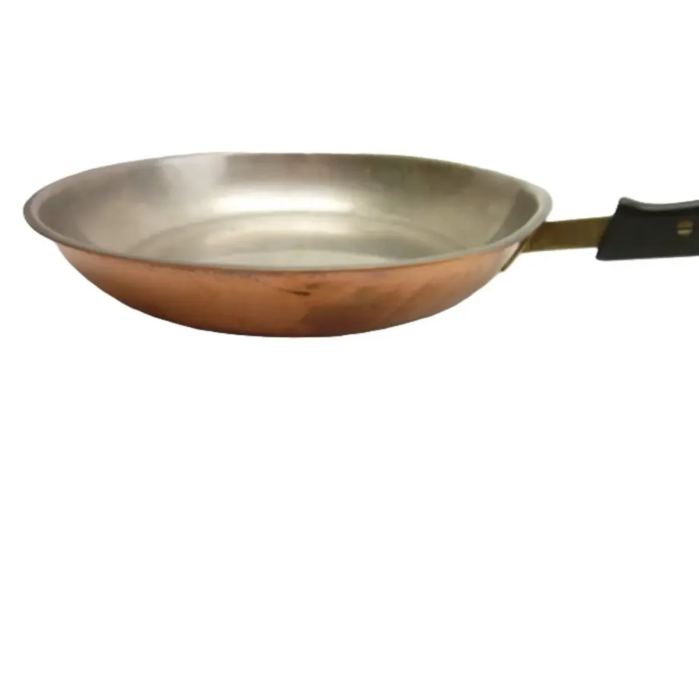 Vintage Copper Pan Tin Lined Skillet Brass Handle Switzerland 10.5 inch